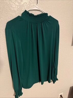 Amazon Essentials Emerald Green Smocked Neck Long Sleeve Blouse